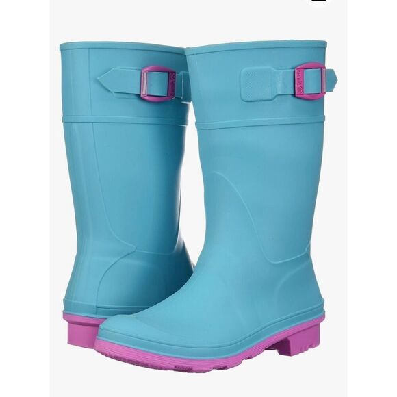 Kamik Girls 3 Raindrops Turquoise Pink Rubber Rainboots Wellies - Picture 1 of 12